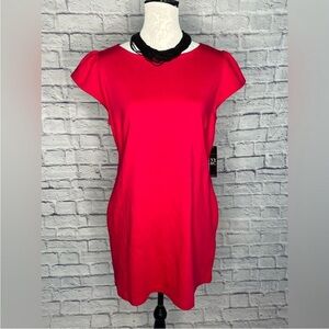 New York and company Puff-Sleeve Button-Back Shift Dress fuchsia size L petite